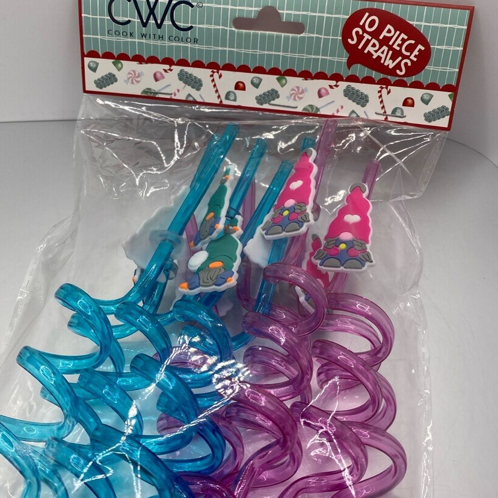 Set of 10 Gnome Straws Novelty Drink Party Straws Cute Reusable Accessory